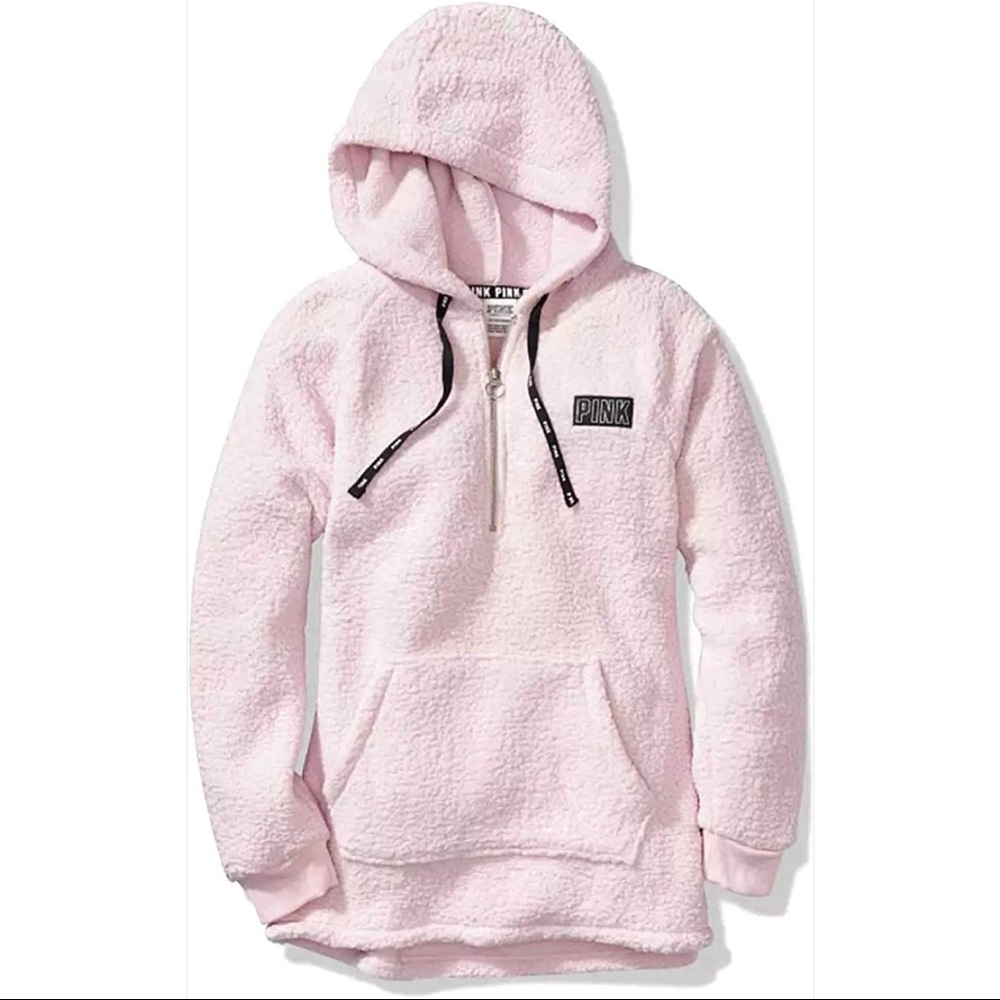 NWOT Victoria’s Secret Pink Sherpa Half Zip Hoodie
